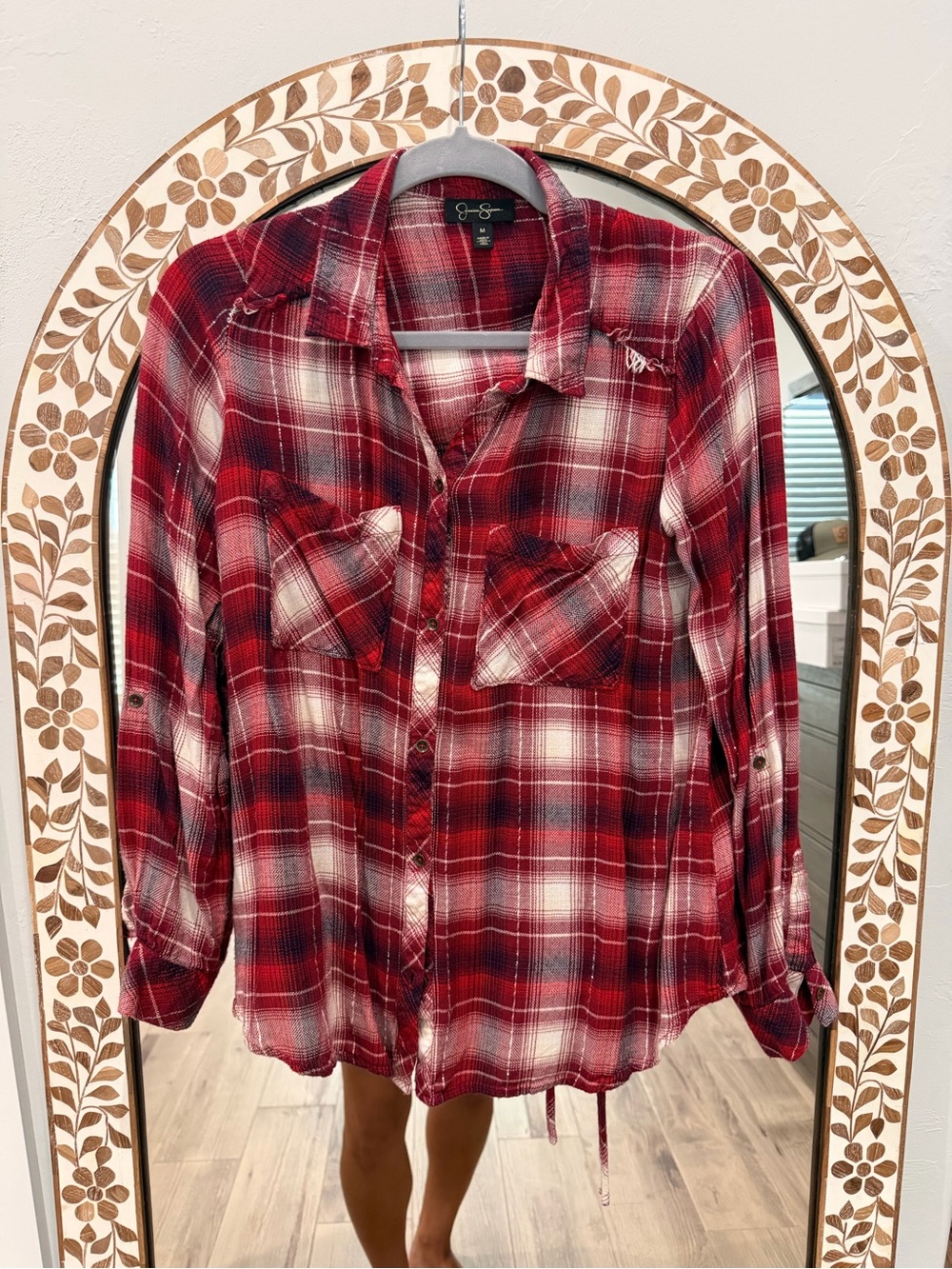 Jessica Simpson Red Plaid Button-Down Shirt